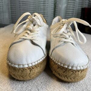 Steve Madden Pace White Leather Lace up Espadrille Platform Sneaker 9 Preowned